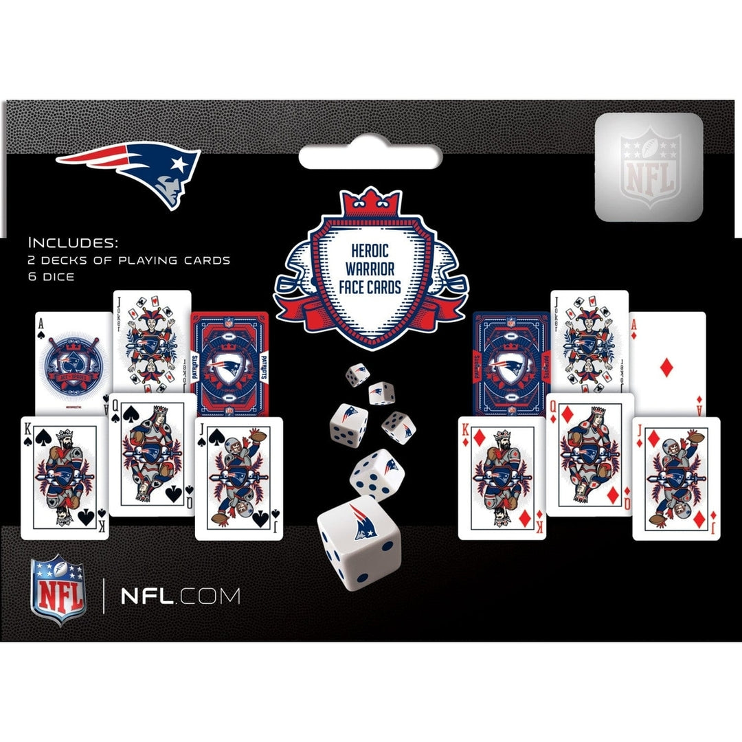 England Patriots 2-Pack Playing Cards and Dice Set Casino Style Game Night Image 3