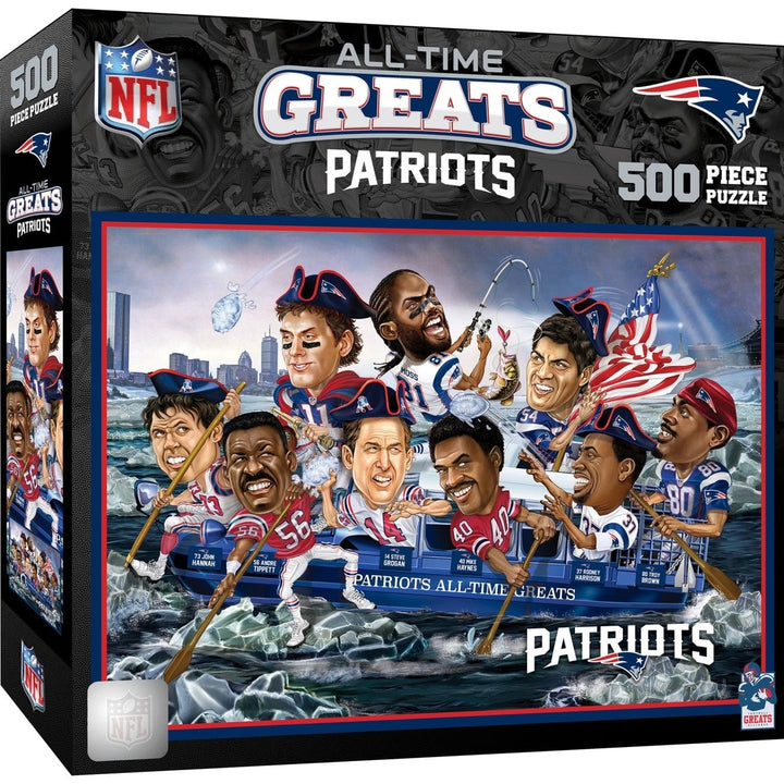 England Patriots 500 Piece Jigsaw Puzzle NFL MasterPieces Team Caricatures Image 1