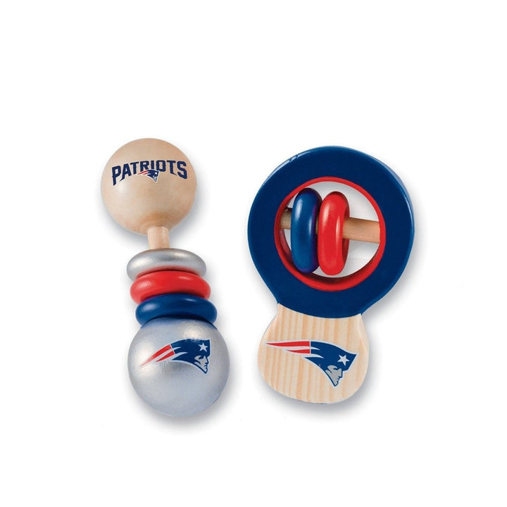 England Patriots Baby Rattles 2-Pack Wooden Safe Non-Toxic Infant Toys Image 1