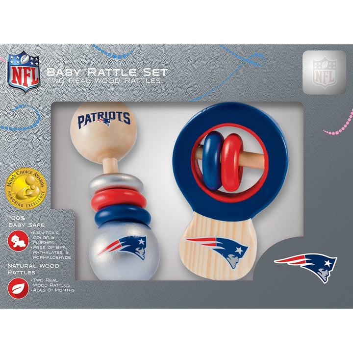 England Patriots Baby Rattles 2-Pack Wooden Safe Non-Toxic Infant Toys Image 2