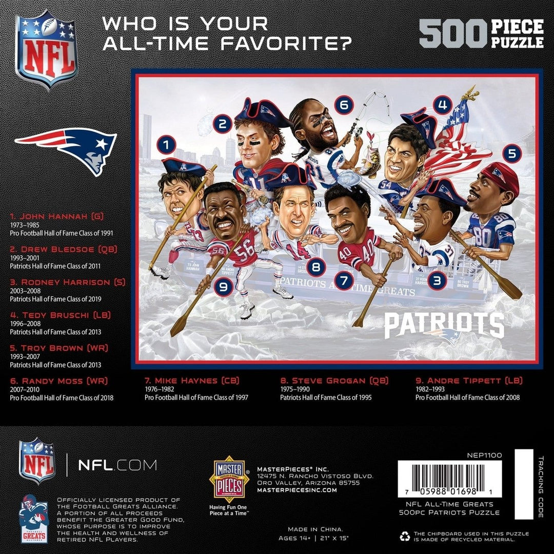 England Patriots 500 Piece Jigsaw Puzzle NFL MasterPieces Team Caricatures Image 3