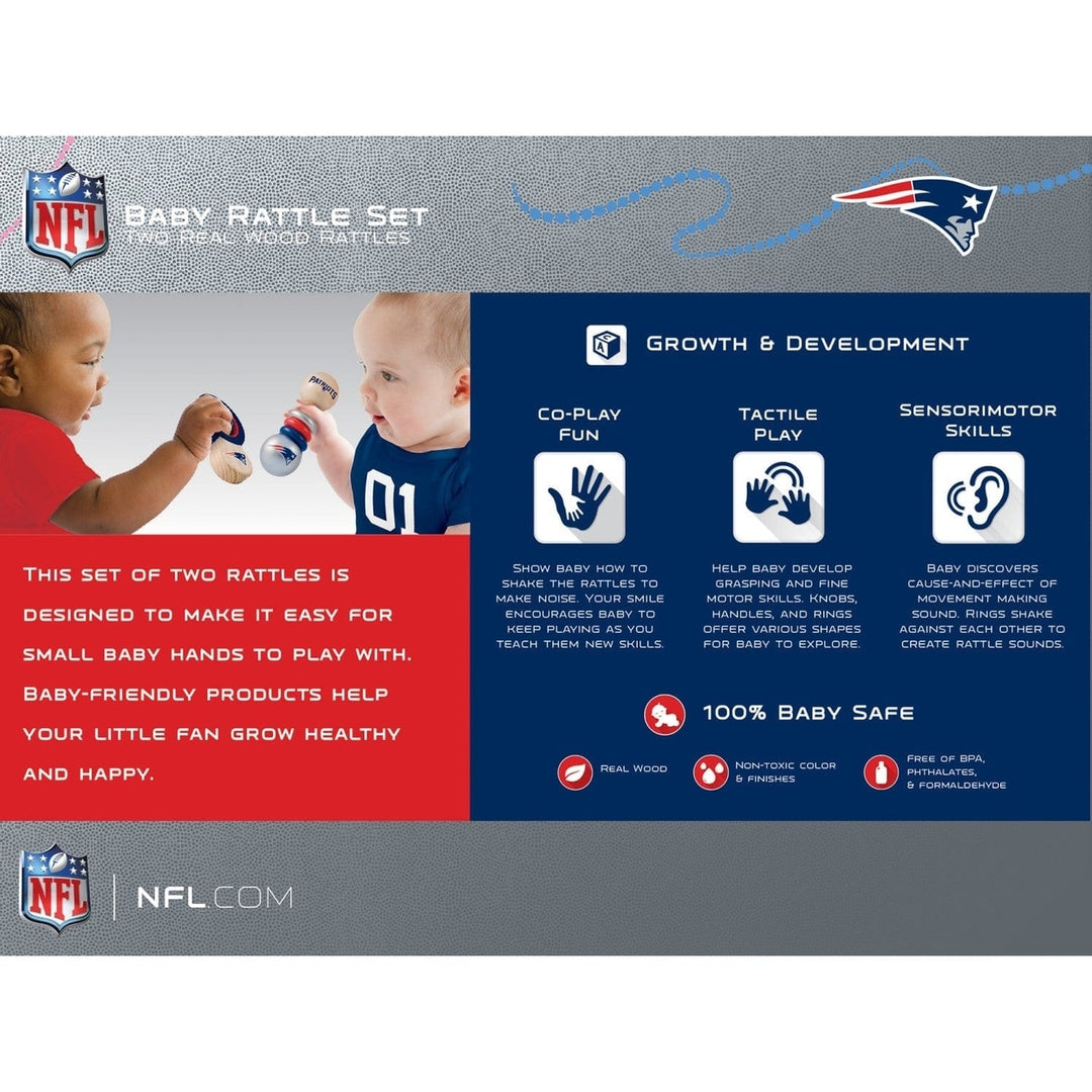 England Patriots Baby Rattles 2-Pack Wooden Safe Non-Toxic Infant Toys Image 3