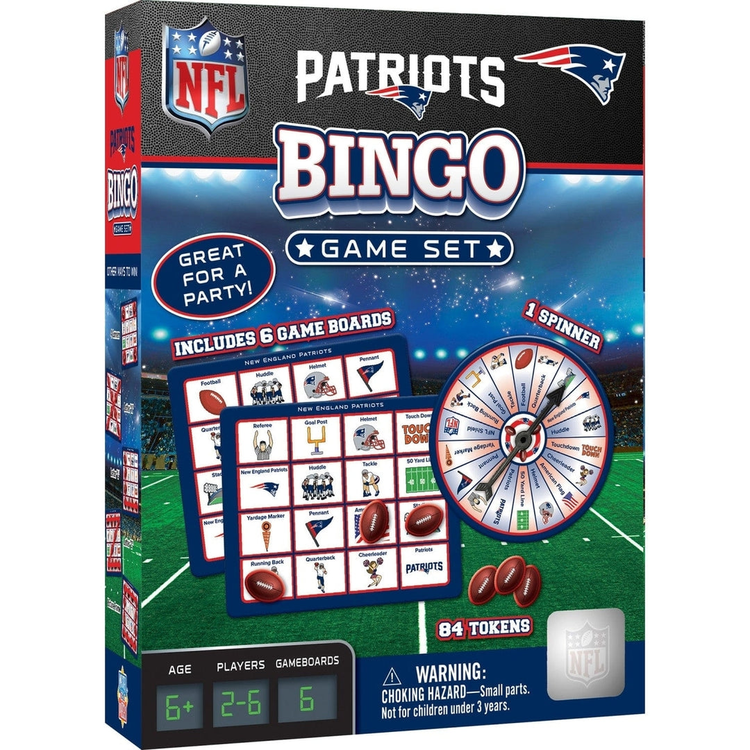 England Patriots Bingo Game NFL Family Fun 6 Gameboards 84 Tokens Ages 3+ Image 1