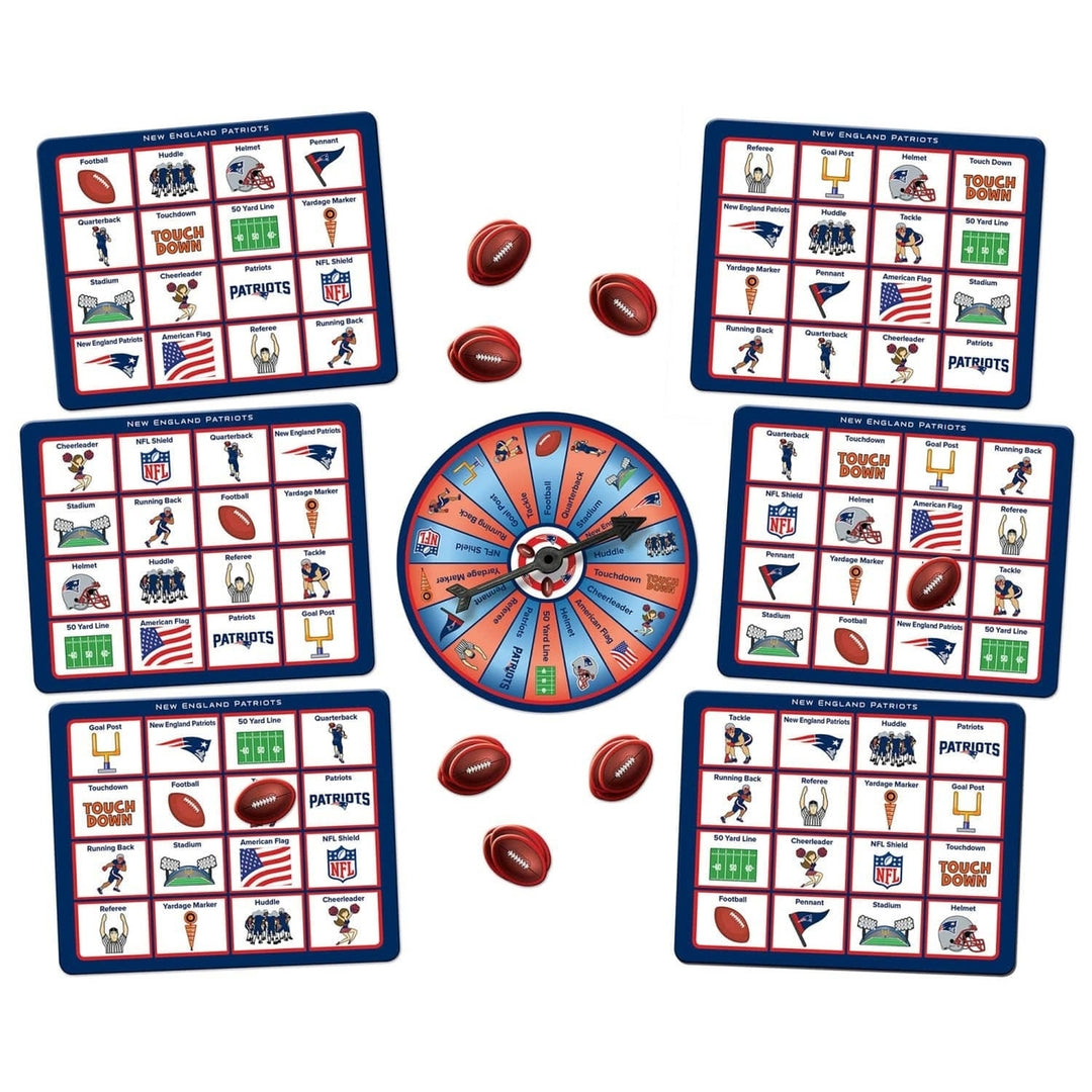 England Patriots Bingo Game NFL Family Fun 6 Gameboards 84 Tokens Ages 3+ Image 2