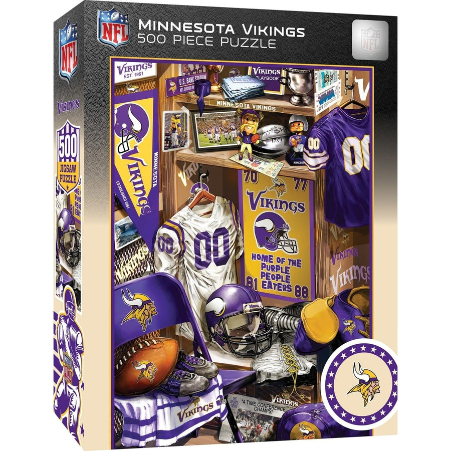 Minnesota Vikings Locker Room 500 Piece Jigsaw Puzzle 100% Recycled Chipboard Image 1