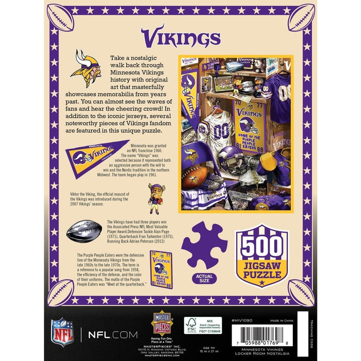 Minnesota Vikings Locker Room 500 Piece Jigsaw Puzzle 100% Recycled Chipboard Image 3