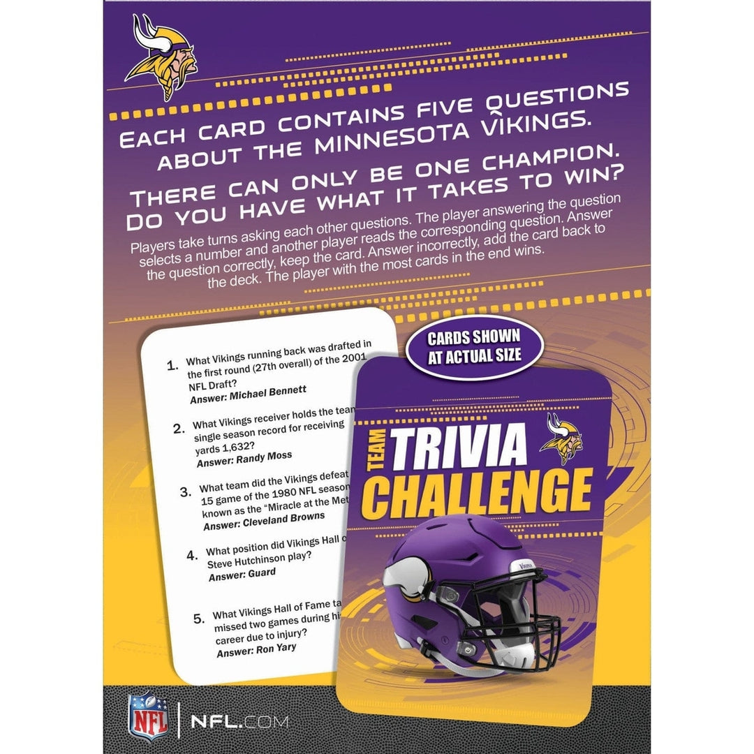 Minnesota Vikings Trivia Challenge Game 50 Cards 250 Questions Ages 12 Up Image 3