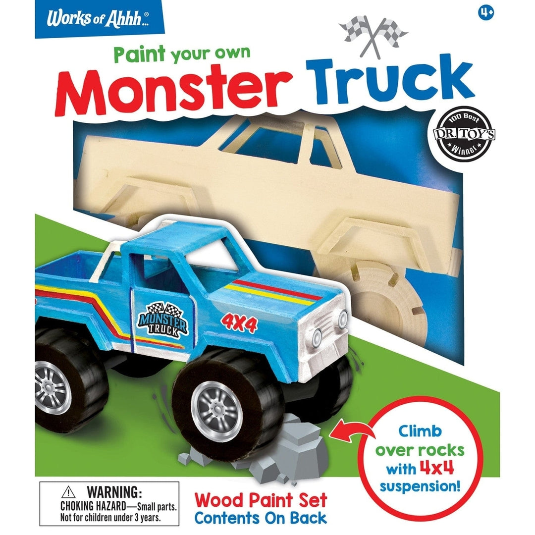 Monster Truck Wood Craft Paint Kit Non-Toxic Acrylics Stickers Brushes Art Set Image 1