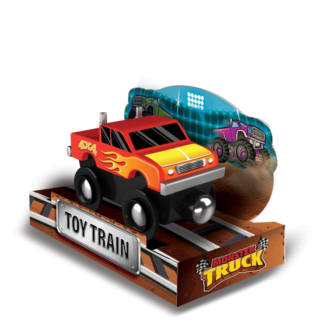 Monster Truck Toy Train Engine Magnetic Wooden Compatible with 1 Inch Tracks Image 3