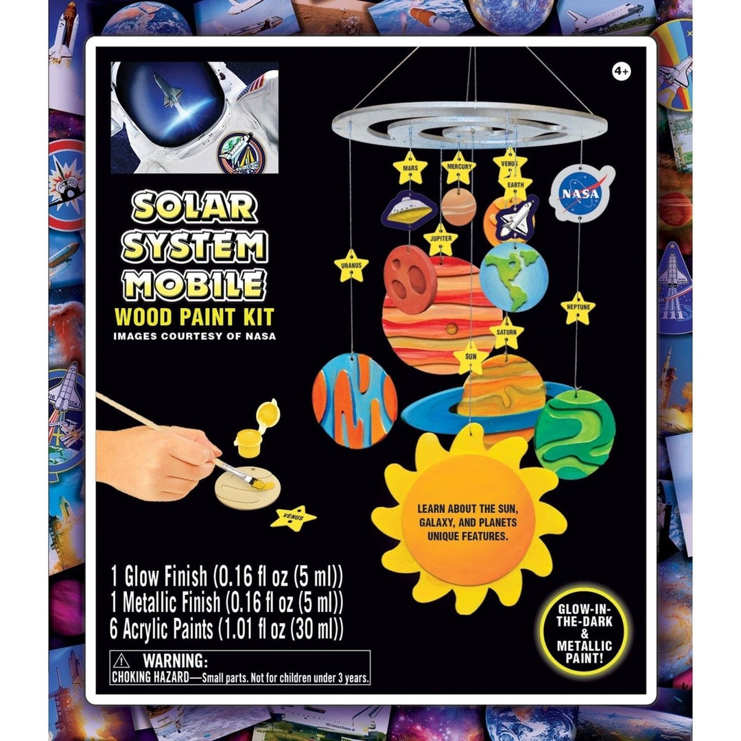 NASA Solar System Mobile Wood Craft Paint Kit Non-Toxic Glow-in-Dark Paint Image 1