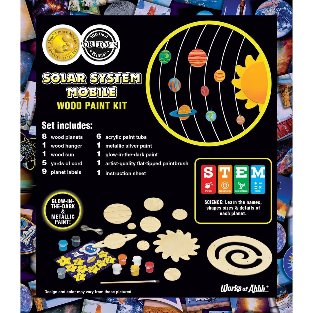 NASA Solar System Mobile Wood Craft Paint Kit Non-Toxic Glow-in-Dark Paint Image 3