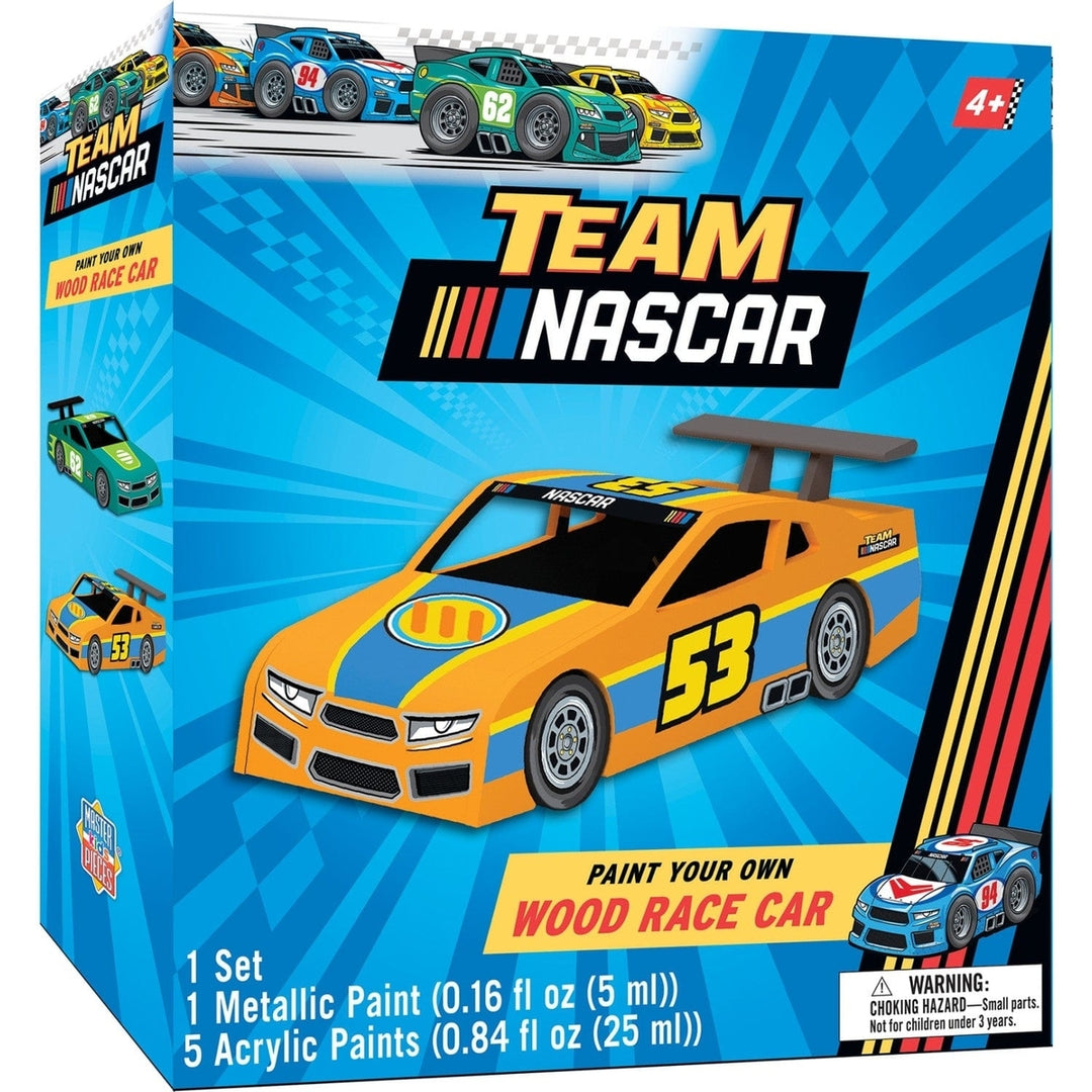 NASCAR Wood Race Car Craft Kit with Paints Brush Stickers and Stencils Image 1