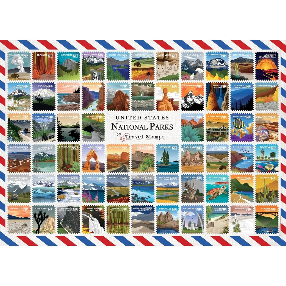 National Parks 1000 Piece Jigsaw Puzzle Travel Stamps Collage Masterpieces Image 2