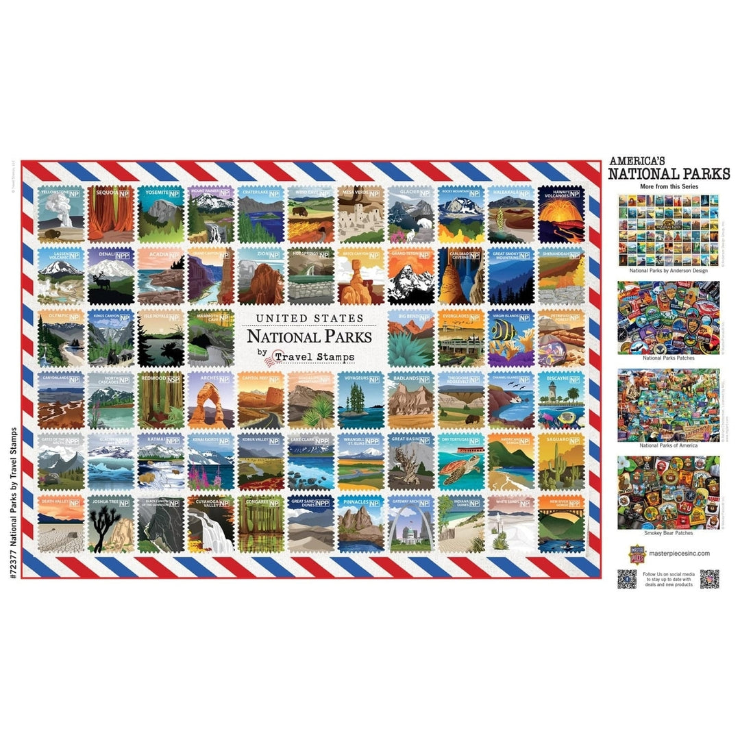 National Parks 1000 Piece Jigsaw Puzzle Travel Stamps Collage Masterpieces Image 4