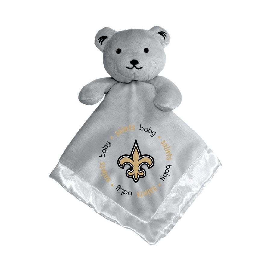 Orleans Saints Gray Security Bear Plush 14x14 Soft Satin Lining Buddy Image 1