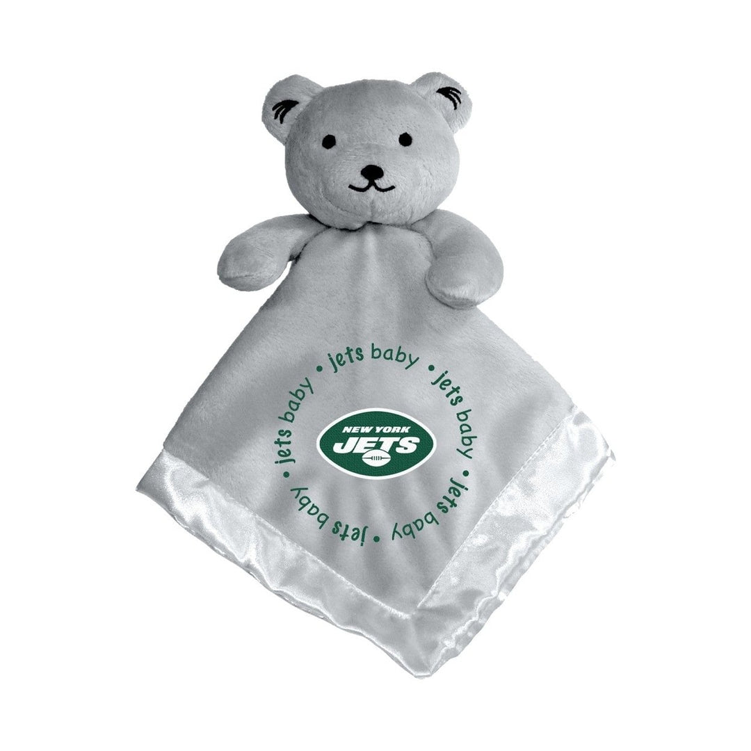 York Jets Security Bear Gray Plush 14x14 Soft Satin Lined Baby Fanatic Image 1