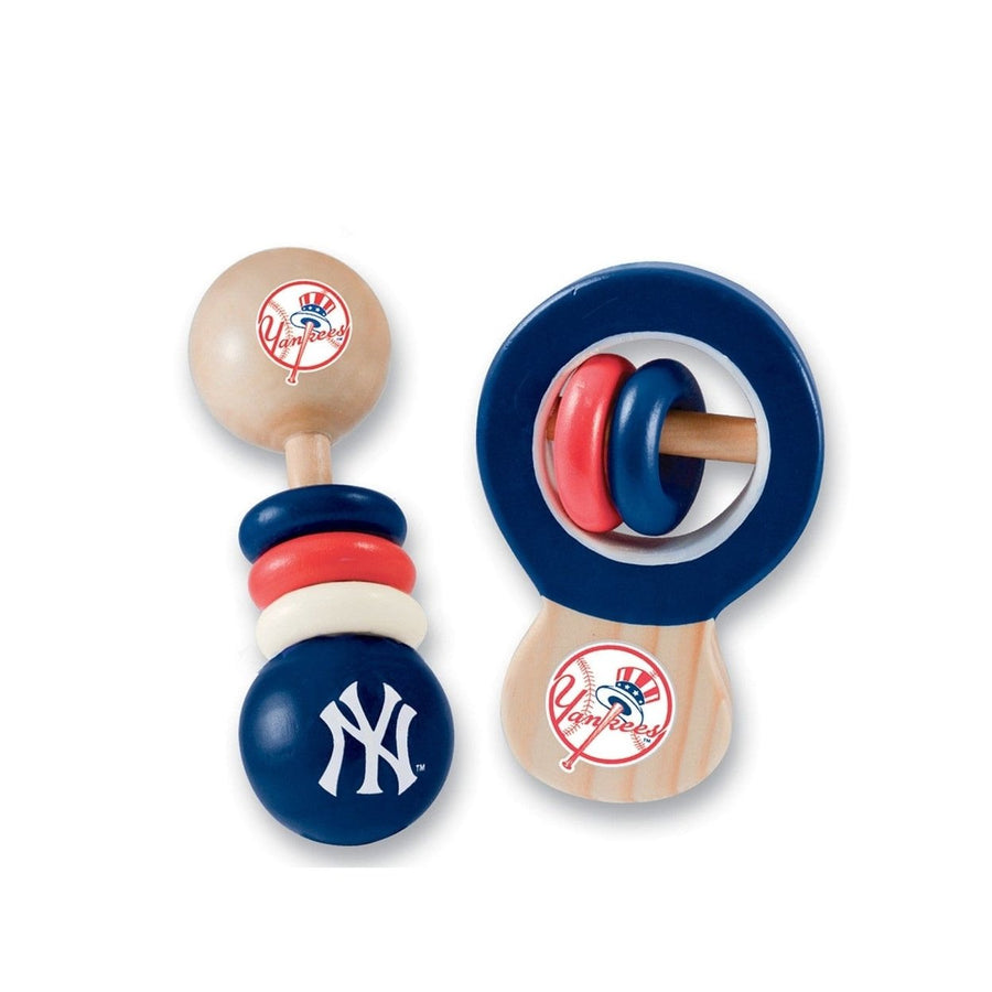 York Yankees Baby Rattles 2-Pack Non-Toxic Wood Toys for Infants Image 1