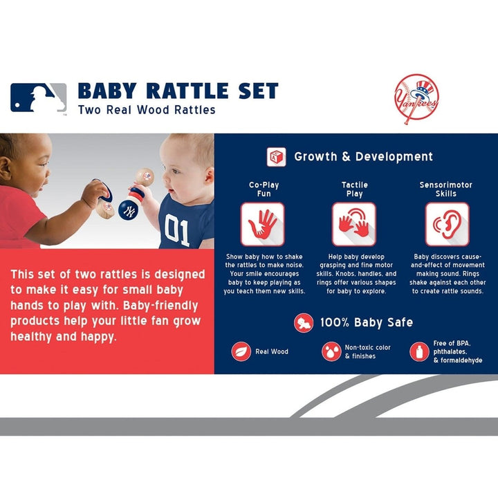 York Yankees Baby Rattles 2-Pack Non-Toxic Wood Toys for Infants Image 3