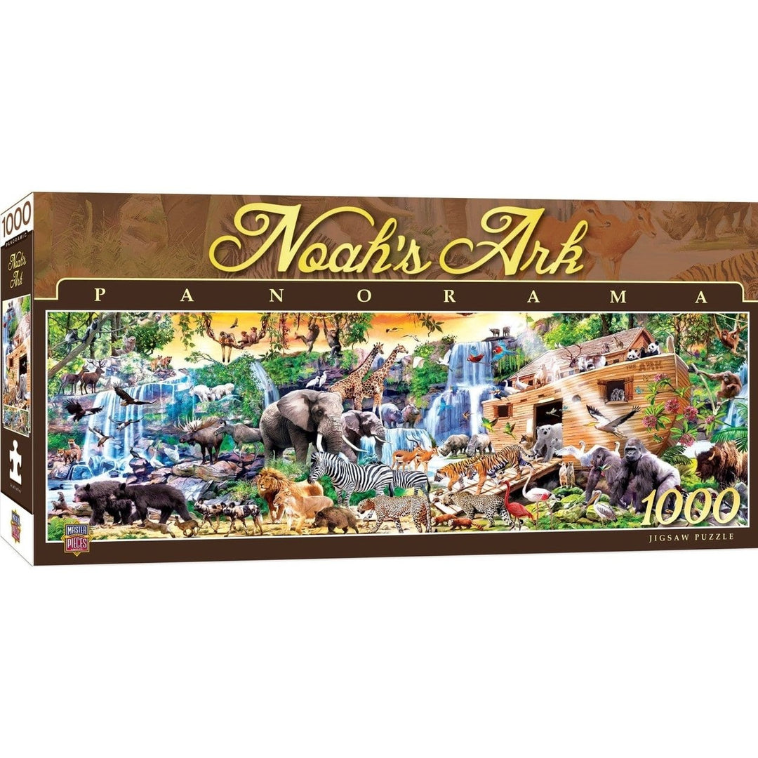 MasterPieces Noahs Ark 1000 Piece Panoramic Jigsaw Puzzle Recycled Material 13x39 Image 1