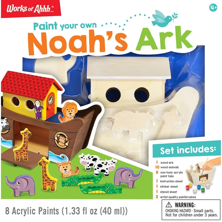 Noahs Ark Wood Craft Paint Kit Real Wood Art Set with Non-Toxic Paints and Brushes Image 1