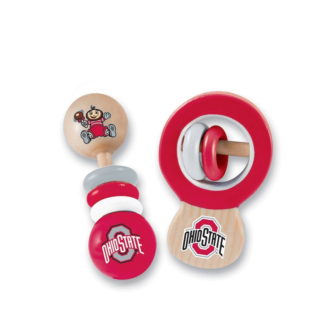 Ohio State Buckeyes Baby Rattle Set 2-Pack Non-Toxic Real Wood Safe Toys Image 1