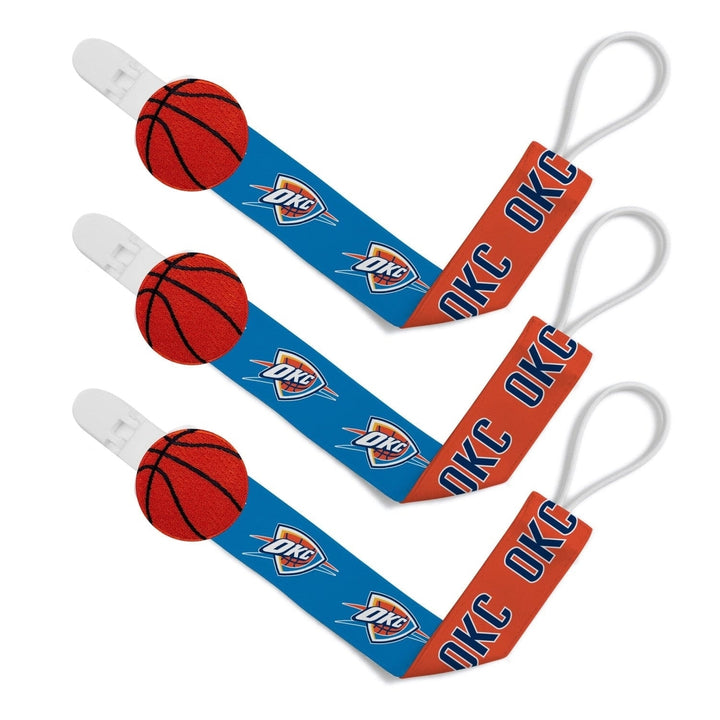 Oklahoma City Thunder Pacifier Clip 3-Pack NBA Baby Fanatic Team Colors Image 1