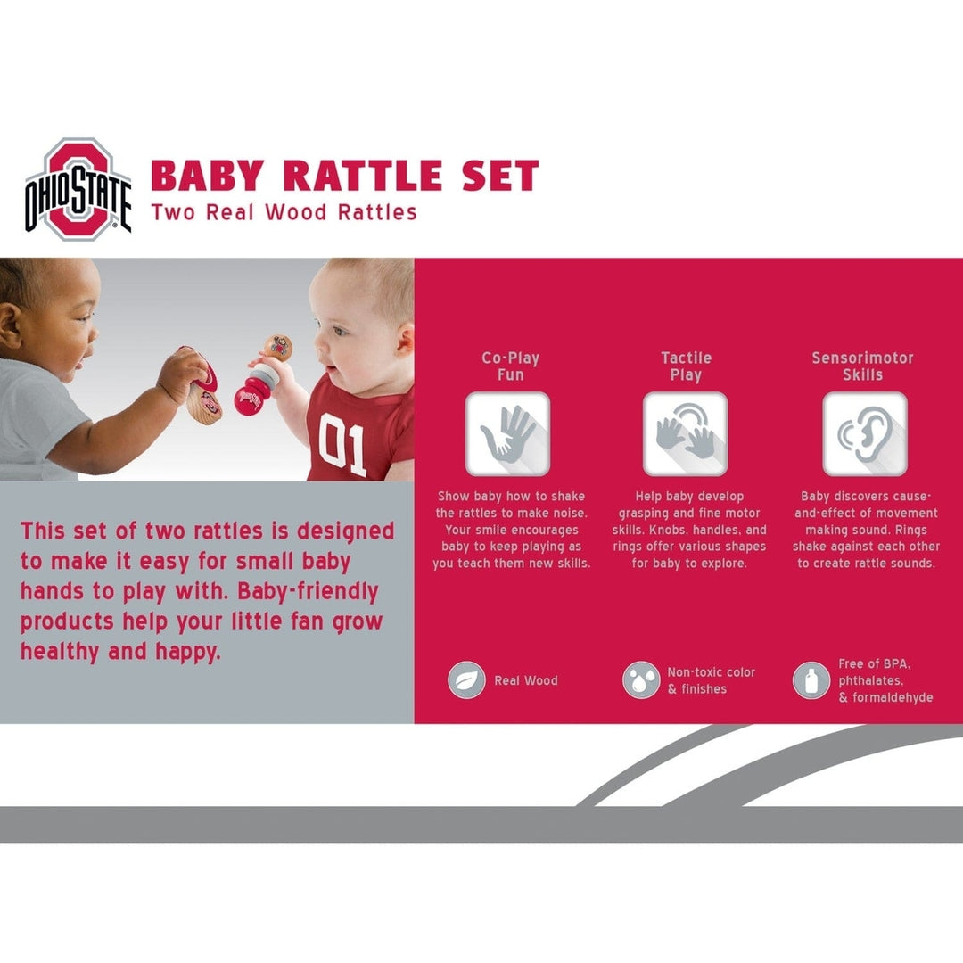 Ohio State Buckeyes Baby Rattle Set 2-Pack Non-Toxic Real Wood Safe Toys Image 3