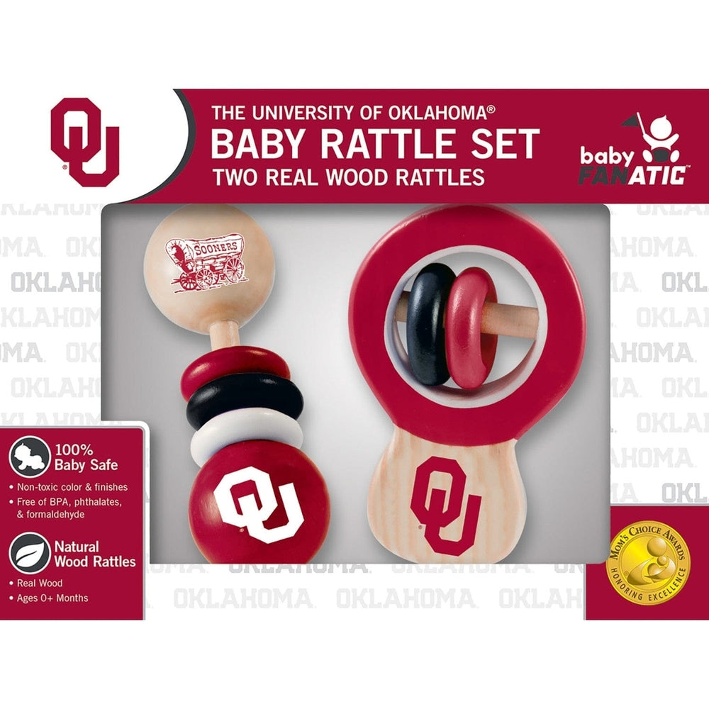 Oklahoma Sooners Baby Rattles 2-Pack Wooden Non-Toxic Developmental Toys Image 2