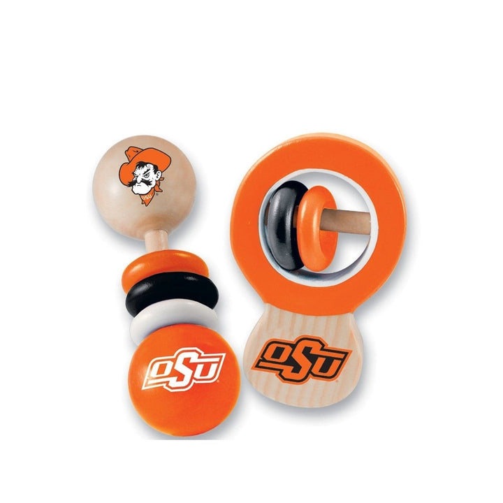 Oklahoma State Cowboys Baby Rattles Set 2-Pack Wooden Safe Non-Toxic Fun Image 1