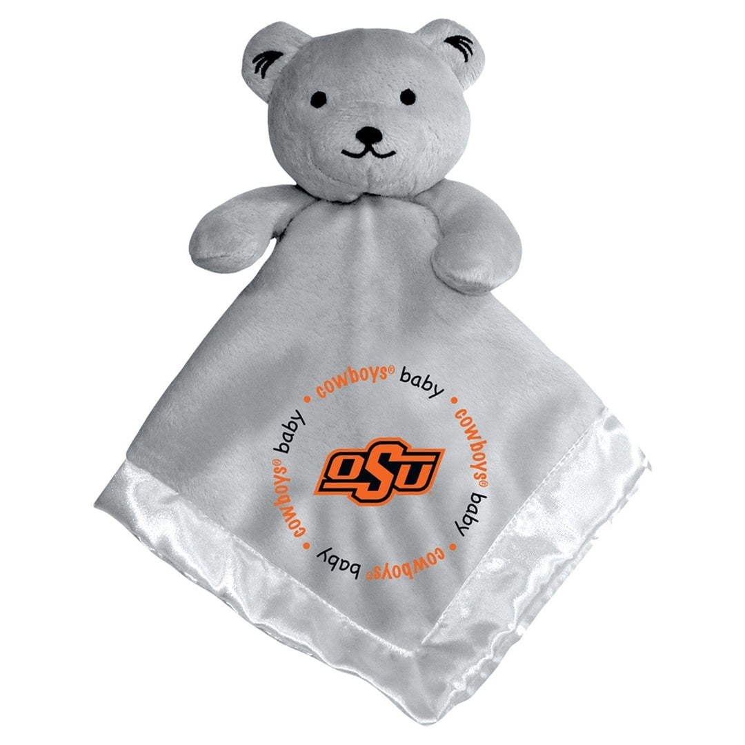 Oklahoma State Cowboys Security Bear Gray Plush 14x14 Soft Baby Blanket Buddy Image 1