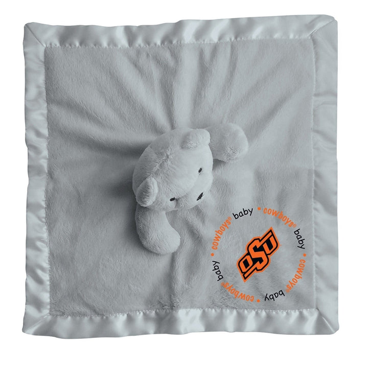 Oklahoma State Cowboys Security Bear Gray Plush 14x14 Soft Baby Blanket Buddy Image 3