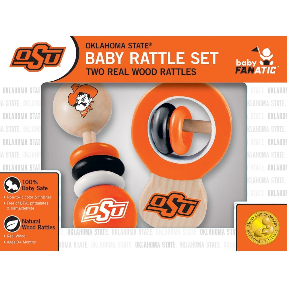 Oklahoma State Cowboys Baby Rattles Set 2-Pack Wooden Safe Non-Toxic Fun Image 2