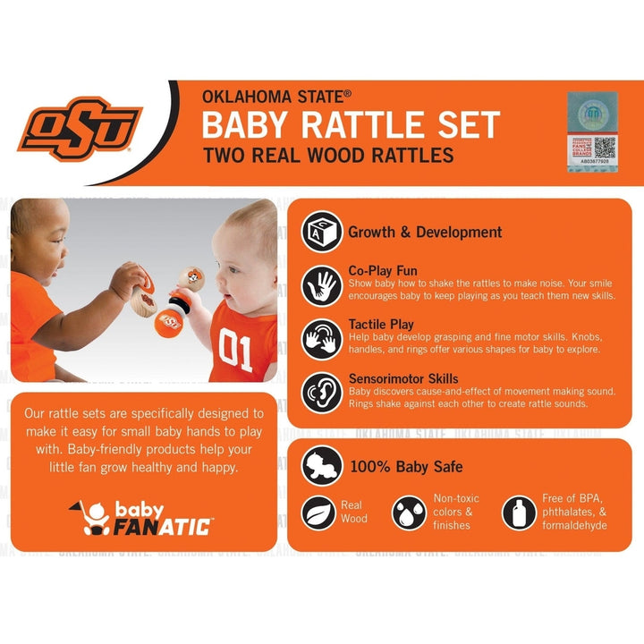 Oklahoma State Cowboys Baby Rattles Set 2-Pack Wooden Safe Non-Toxic Fun Image 3