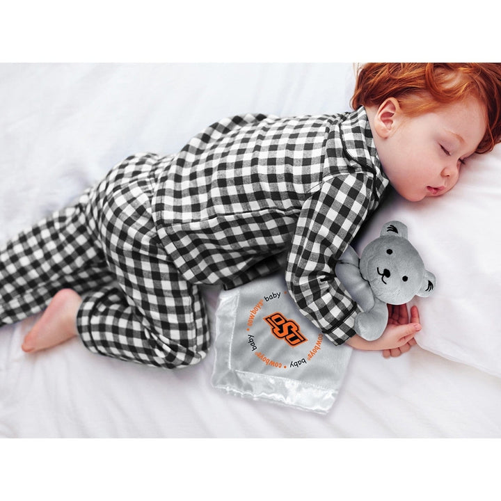 Oklahoma State Cowboys Security Bear Gray Plush 14x14 Soft Baby Blanket Buddy Image 4