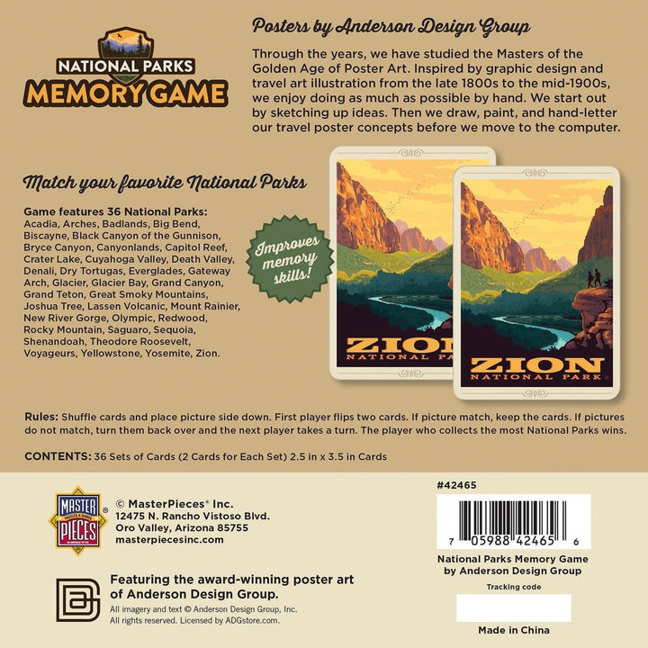 National Parks Memory Game by Masterpieces 72 Oversized Cards Educational Fun Image 3