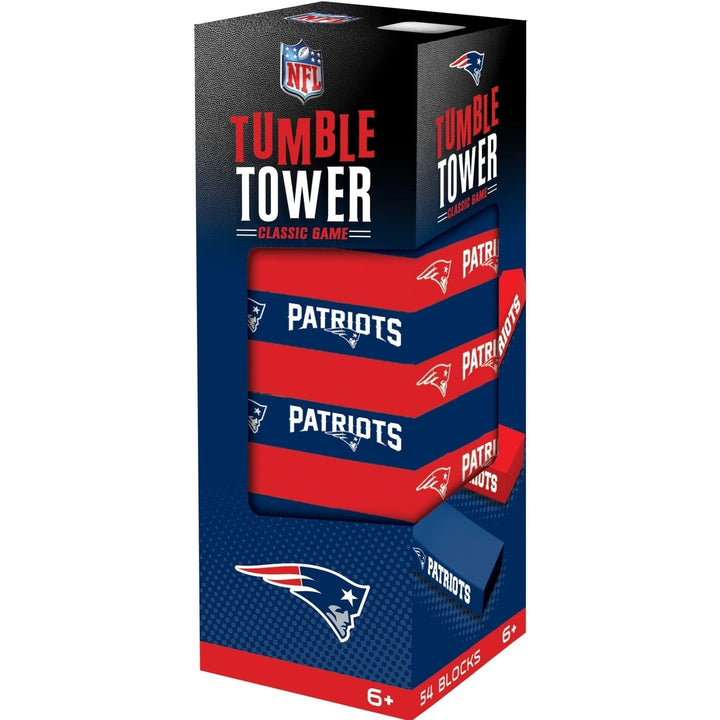 England Patriots Tumble Tower Game 54 Wooden Blocks NFL Team Challenge Image 1