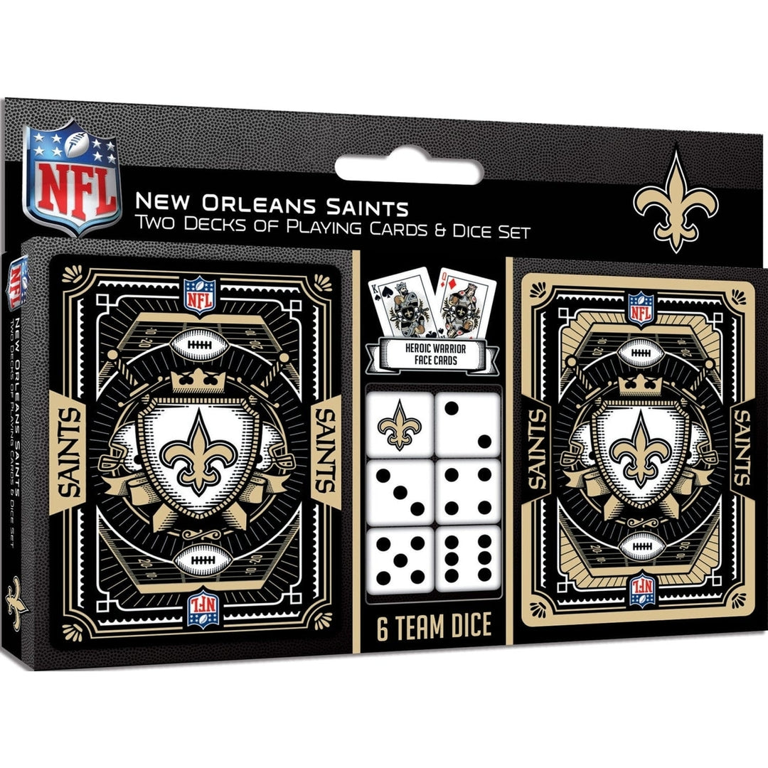 Orleans Saints Playing Cards and Dice Set Official NFL 2-Pack Game Night Image 1