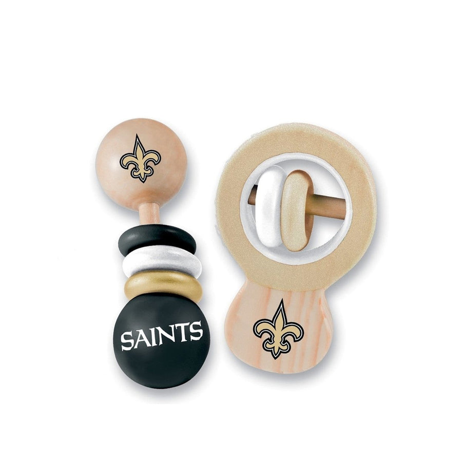 Orleans Saints Baby Rattles 2-Pack Wooden Non-Toxic Infant Toys Image 1