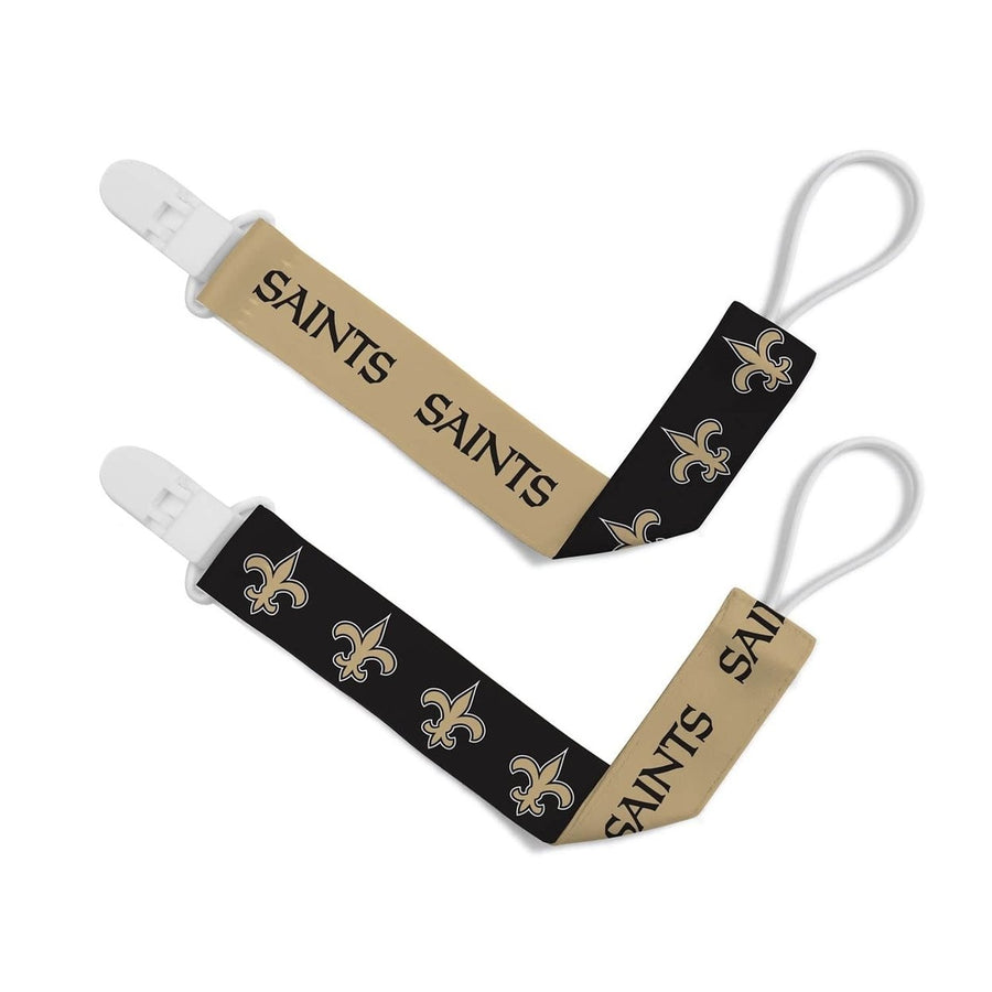 Orleans Saints Pacifier Clip 2-Pack Official NFL Team Colors Baby Gear Image 1