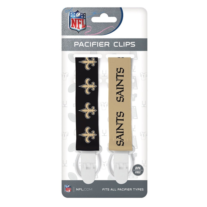 Orleans Saints Pacifier Clip 2-Pack Official NFL Team Colors Baby Gear Image 2