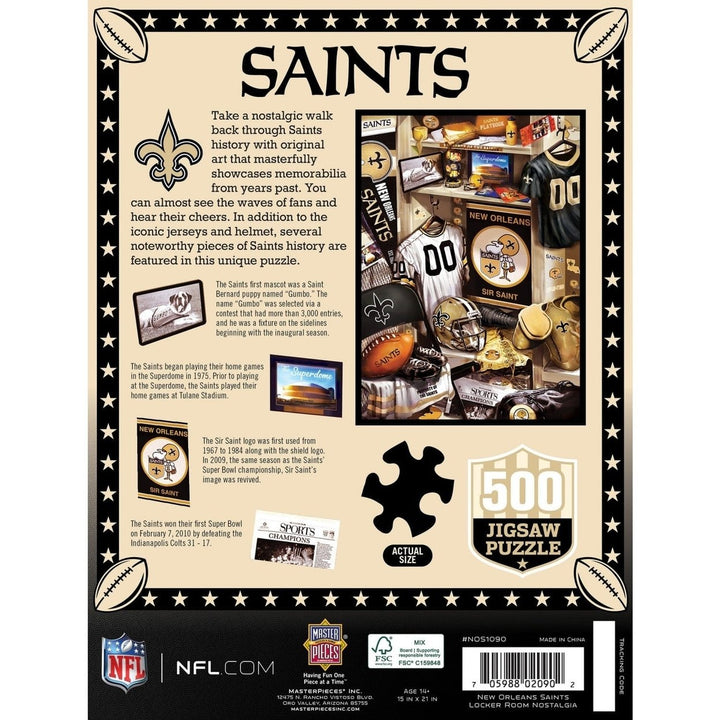 Orleans Saints 500 Piece Jigsaw Puzzle 100% Recycled Material Football Art Image 3