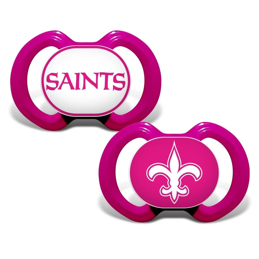 Orleans Saints Pink Pacifier 2-Pack NFL Baby Soothers BPA-Free Age 3M+ Image 1