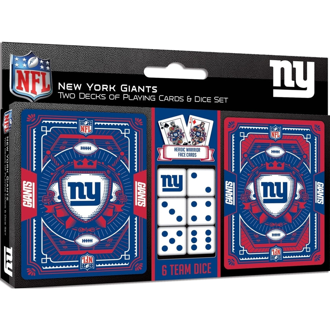 York Giants 2-Pack Playing Cards Dice Set Official NFL Gaming Accessories Image 1