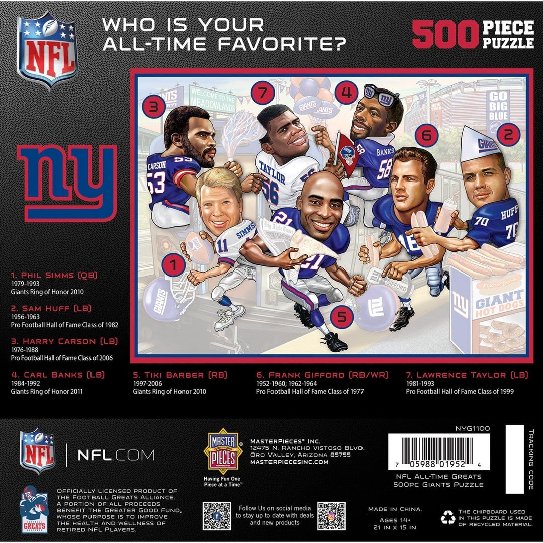 York Giants 500 Piece Jigsaw Puzzle NFL All Time Greats Recycled Material Image 3