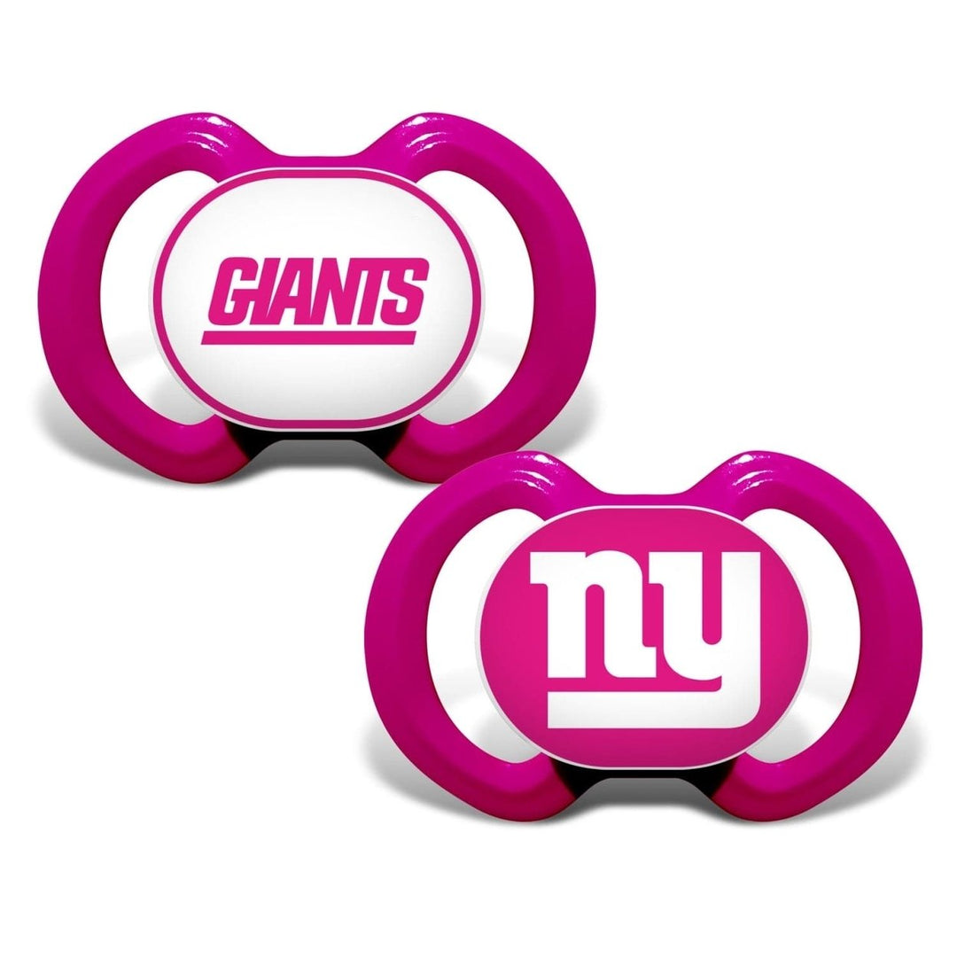 York Giants Pink Pacifier 2-Pack Orthodontic BPA-Free Infant Soothers Image 1