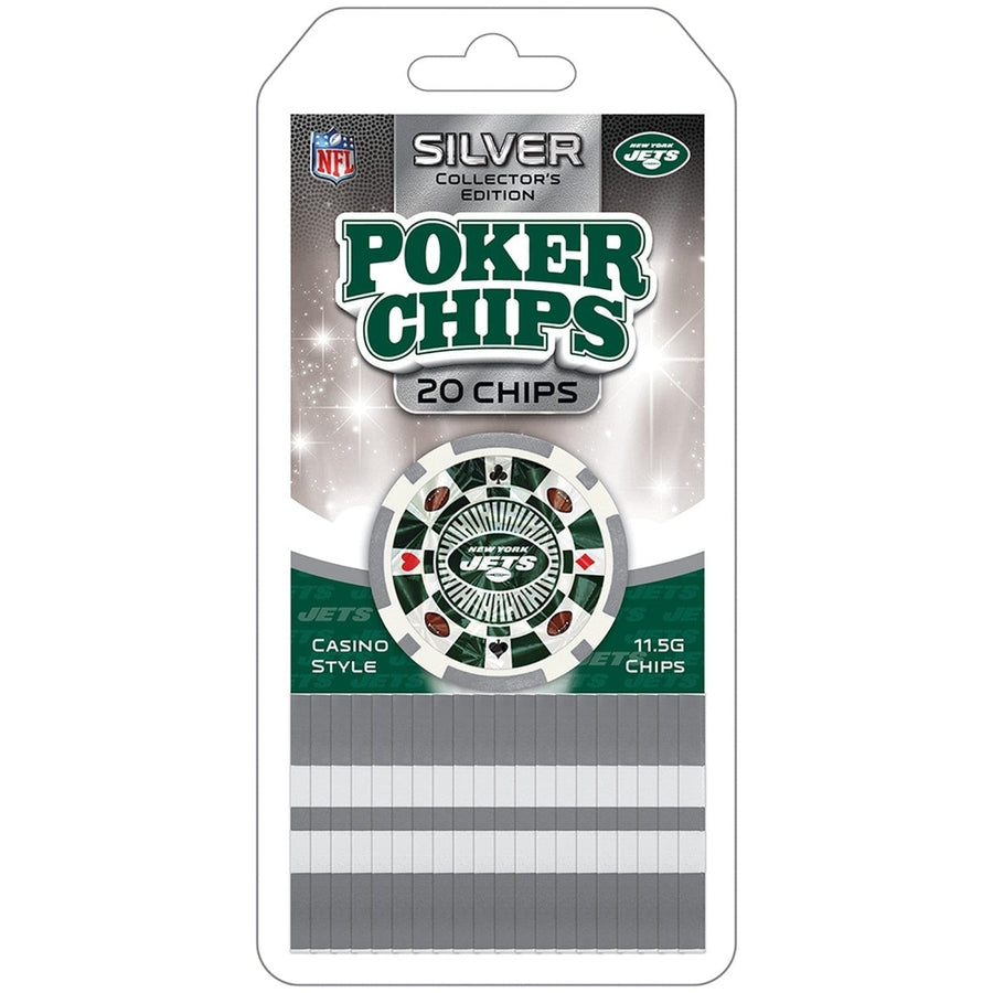 York Jets Poker Chips 20 Piece Silver Collectors Edition NFL Fans Set Image 1