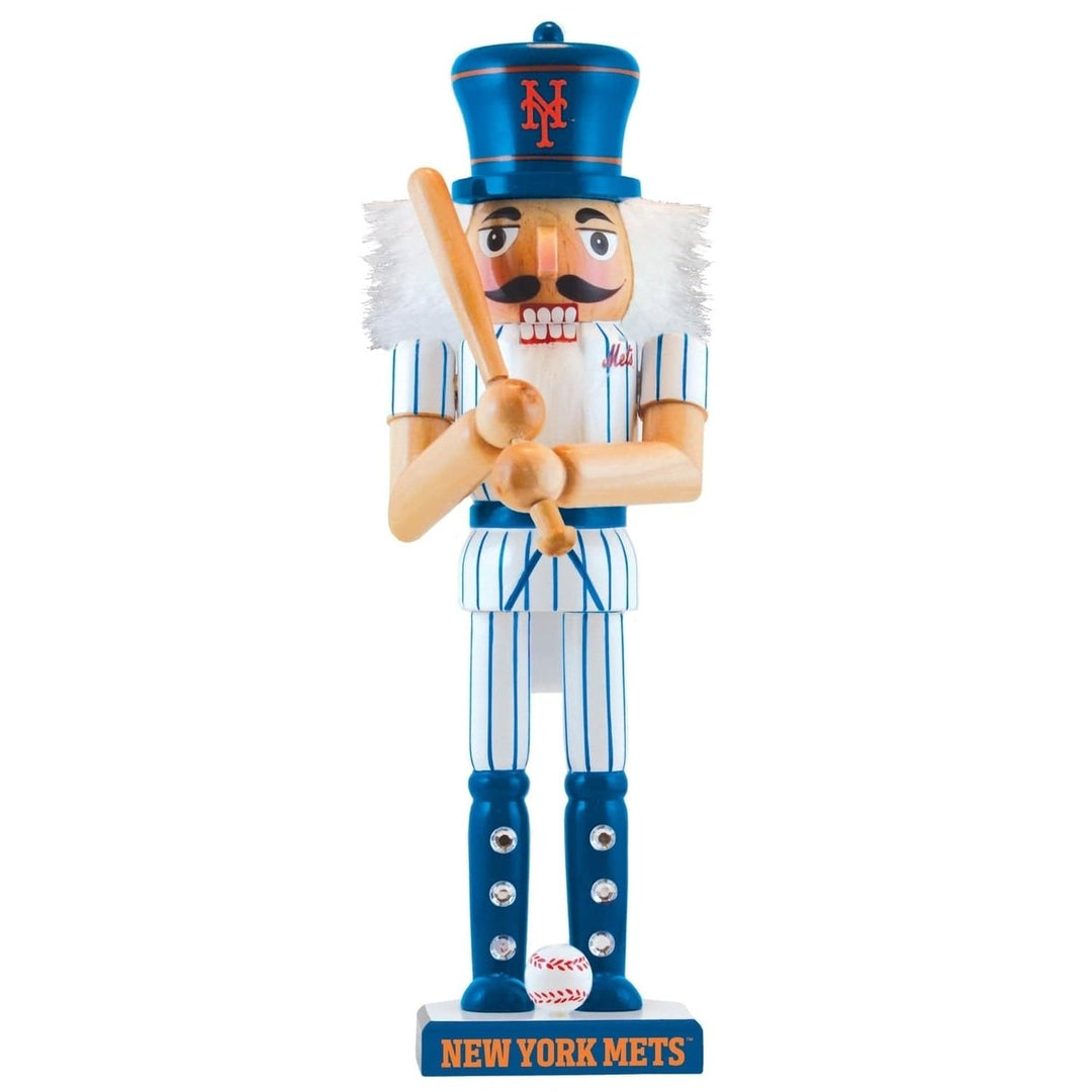 York Mets Collectible Nutcracker Hand-Crafted Wood Team Colors Baseball Bat Image 1