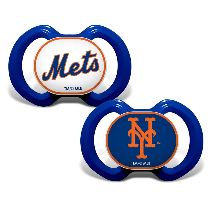 York Mets Pacifier 2-Pack MLB Infant Safe Silicone BPA-Free Team Colors Image 1