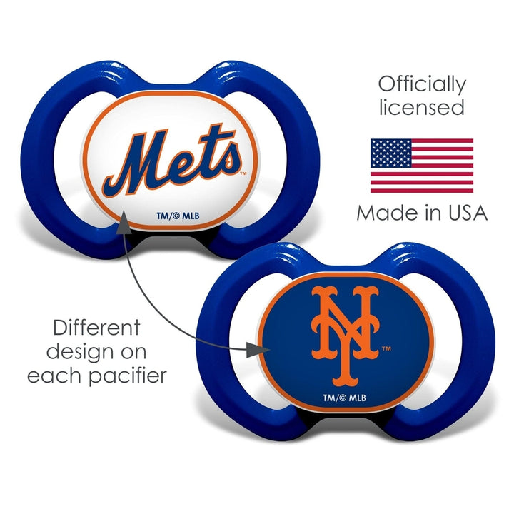 York Mets Pacifier 2-Pack MLB Infant Safe Silicone BPA-Free Team Colors Image 4