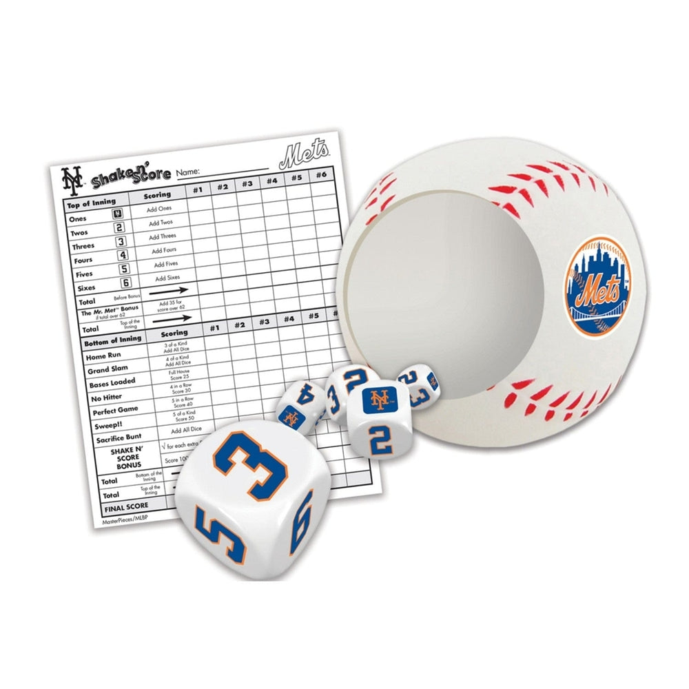 MLB York Mets Shake n Score Dice Game Travel Game with Score Pad and Dice Image 2